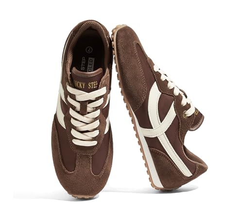 LUCKY STEP Womens Fashion Sneakers - Casual Retro Running Shoes - Non Slip Lightweight Trendy Comfortable Walking Footwear(8 M US DK Brown)