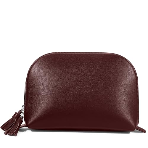 Leatherology Bordeaux Clamshell Makeup Bag – Leather Cosmetic Bag with