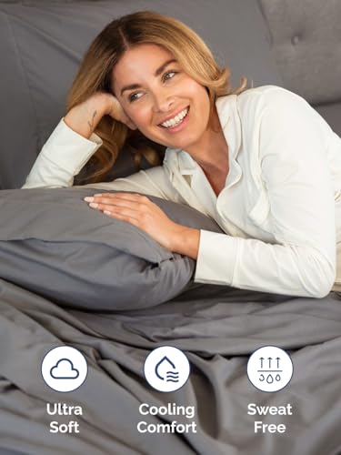 Image of Extra Deep Pocket King Size Sheet Set - 4 Piece Breathable & Cooling Bed Sheets - Hotel Luxury Bedding with 16 to 21 inch Extra Deep Pockets - Soft, Fade and Wrinkle Resistant - Oeko-Tex - Dark Grey