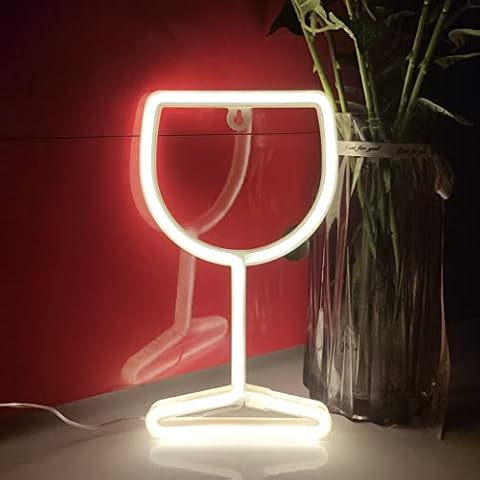 JYWJ Wine Glass Neon Sign,USB or 3-AA Battery Powered Neon Light,LED Table Decoration,Bedroom Wall Decoration,Birthday Gift,Wedding Supplies Business Gift(Warm) Cover