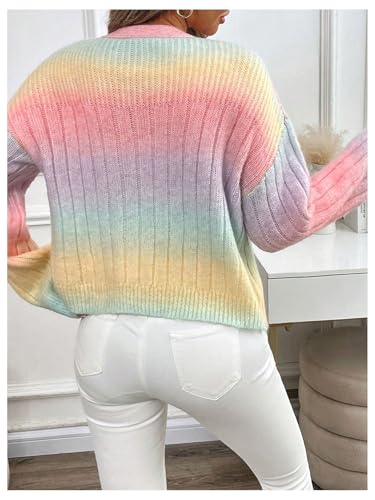 Image of MakeMeChic Women's Colorful Chunky Cropped Cardigans Button Down Long Sleeve Drop Shoulder Rainbow Sweater Multicolor a Small