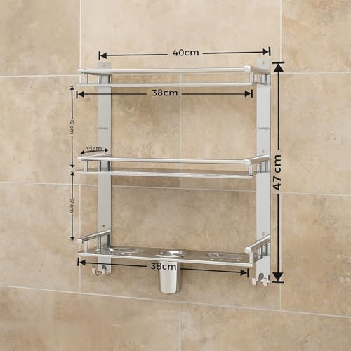 Image of EVANEX 3 Layer Bathroom Shelf Organizer 5x16x18 Inch Wall Shelf for Bathroom 6 in 1 Multipurpose Racks and Shelves with Soap Dish & Toothbrush Holder | Bathroom Accessories Set