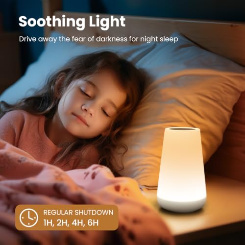 Image of THAUSDAS Night Light, Dimmable Touch Lamp for Bedroom, Portable Table Bedside Lamp, 5 Brightness 13 RGB Colors, Night Lights for Baby Nursery Bathroom