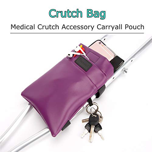 Crutch Bag Universal Crutches Accessory Crutch Carryon Pouch (Purple, Pu Leather)