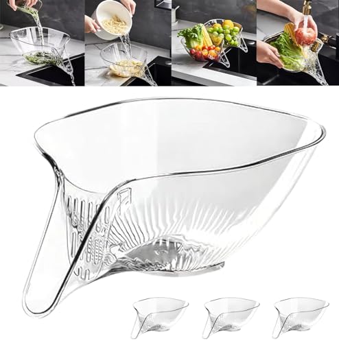 2024 New Multifunctional Drain Basket Funnel, Kitchen Gadget Sink Drain Bowl Filter Basket, Suitable for Food Fruits Vegetables and Pasta Miracle Drain Basket Vegetable Basket(3PCS,Transparent)