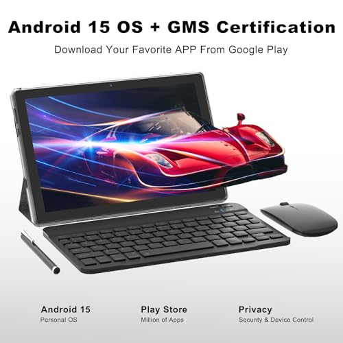 Image of ATOZEE 10 Inch Tablet Android 15 Tablets 2 in 1 Tablet with Keyboard 12GB RAM+64GB ROM(Supports 1TB Expansion) Tableta 2MP+8MP Camera 6000mAh Battery Mouse /Case /Stylus 5G WiFi-6 10.1 inch Android Tablets