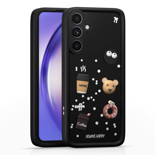 Image of Bintage Cute Fun Taddy Cartoon 3D Ball Bear Milk Donut Coffee Cup Silicon Case Full Body & Camera Protection Back Cover Compatible for Samsung Galaxy F54 5G - Black