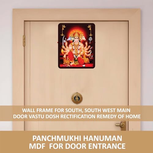 Image of BerryBox Panchmukhi Hanuman MDF Sticker Wall Frame Door Vastu Dosh Rectification Remedy Of Home, Office And Factory MDF Photo Poster with self adhesive tape 4x5 inch (Style 7)