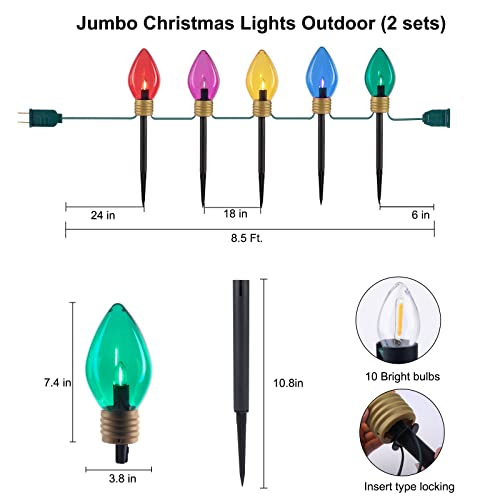 Jumbo C9 Christmas Pathway Lights Outdoor - 2 Pack 8.5 Feet 5 Led C9 Walkway Lights, Multicolor Jumbo Lights Christmas Bulb Lights Outdoor Decorations For Lawn Holiday Outside Yard Garden #TOP3