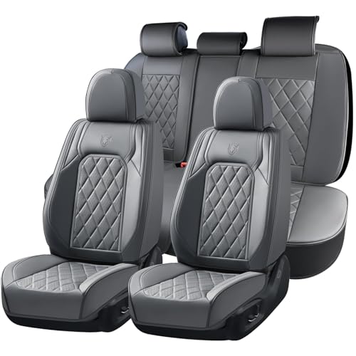 Coverado Car Seat Covers Full Set, Luxury Faux Leather Seat Covers for Cars, Waterproof Car Seat Protector, Gray Car Seat Cover, Universal Automotive Seat Covers Fit for Most Sedan SUV Trucks