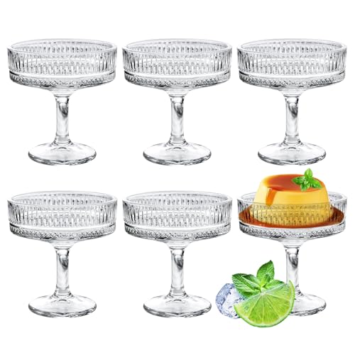 PORFOYO Juego de 6 copas de cóctel vintage de 200 ml con ranuras como cuencos de champán, margarita de champán, copas de champán, copas de champán para bar, cócteles, vino y postres