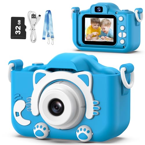Goopow Kids Camera Toys for 3-8 Year Old Girls Boys,Children Digital Video Camcorder Camera with Cartoon Soft Cover, Best Chritmas Birthday Festival Gift for Kids - 32G SD Card Included