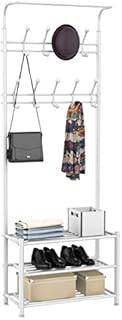 Yaheetech Multi-purpose Metal Coat Rack Shoes Hats Bags Stand with 18 Hanger Hooks Clothes Storage White