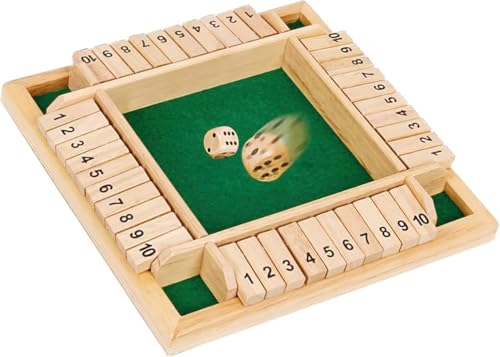Image of Shut The Box Wooden Board Game - Classic Dice Game for 2-4 Players, Educational Math Game for Kids & Adults, Family Party Game with 2 Dice