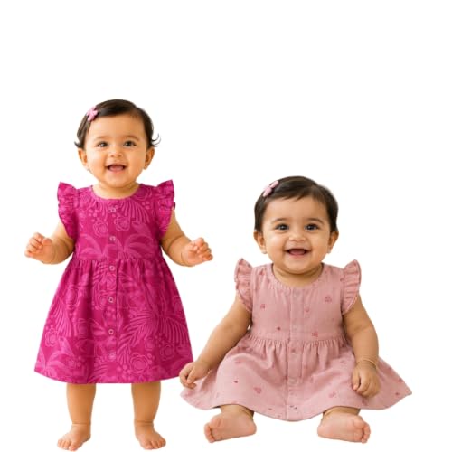 Image of Lilimi Toddler Baby Girl Cotton Muslin Dress, Breathable Flutter Sleeve Button-Front Cute Frocks