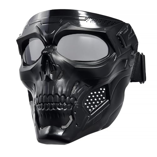 Image of Motorcycle Mask Full Face,Masks Skull Skeleton with Goggles Impact Resistant Tactical Mask for Halloween Paintball Game Movie Props Party (Skull-greyLens)