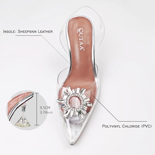 Women Clear Heels Shoes Pointed Toe Slingback High Heel Sandals Crystal Rhinestones Party Wedding Pumps Shoes2