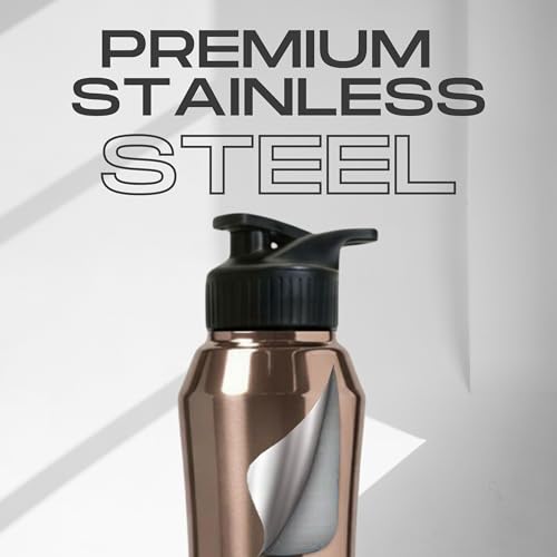 Image of Speedex Stainless Steel Water Bottle 1 Ltr, Leak Proof Sipper Cap, BIS Approved 1000 ml Metal Bottle For Daily, Office, School, Gym, Travel Use for Men, Women, Kids, Adults, Copper Gold, Set of 4