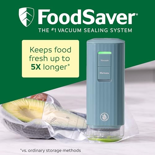 Image of FoodSaver Mini Handheld Vacuum Sealer Machine with Marinate Setting & Charging Dock, Cordless Food Vacuum Sealer for Freezer, Storage, Sous Vide, Meal Prep, Blue