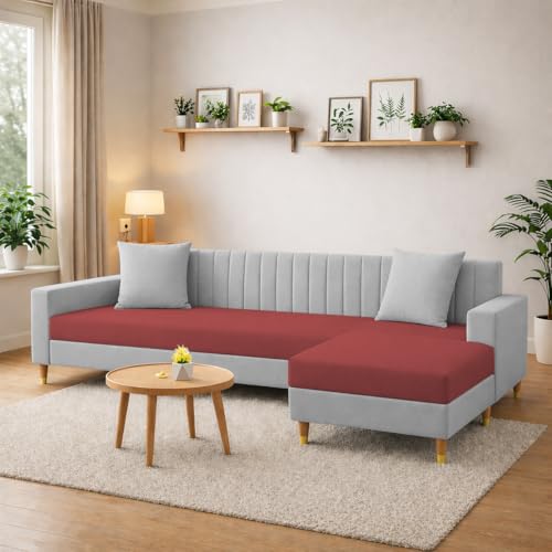 Image of Casaliving Garcia 4 Seater L Shape Convertible Sofa Set for Living Room, 3 Seater & Ottoman Modular Sectional Couch for Small Space (Maroon & Grey Colour Premium Fabric)