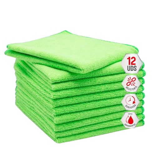 Clim Profesional 12 Bayetas de Microfibra Verdes XL 35x40 cm Súper Absorbentes. Pack 12 paños Multiusos