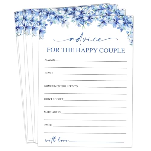 Image of Advice for The Happy Couple Bridal Shower Games, 25 Blue Floral Bridal Shower Game Cards Set, Engagement Party Game for Guests, Wedding Games for Reception, Minimalist Marriage Party Supplies-18