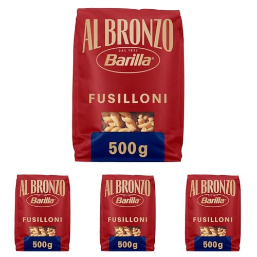 Barilla Pasta Al Bronzo Fusilloni 100% Grano Italiano, Pasta Trafilata Al Bronzo con Lavorazione al Bronzo Grezzo, Ruvidità Intensa, Formato Spesso e Corposo, Alta Tenuta di Sugo e Cottura, 500 g