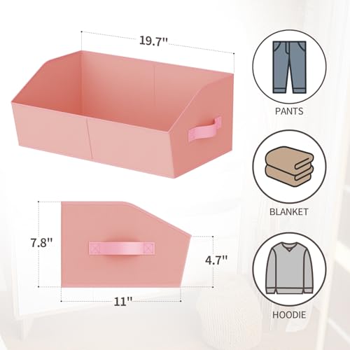 Image of Homsorout Storage Bins for Shelves - Large Trapezoid Closet Shelf Organizer, Fabric Organization Bins with Handles, Storage Baskets for Clothes, Towel, Purse, 4 Pack, Pink