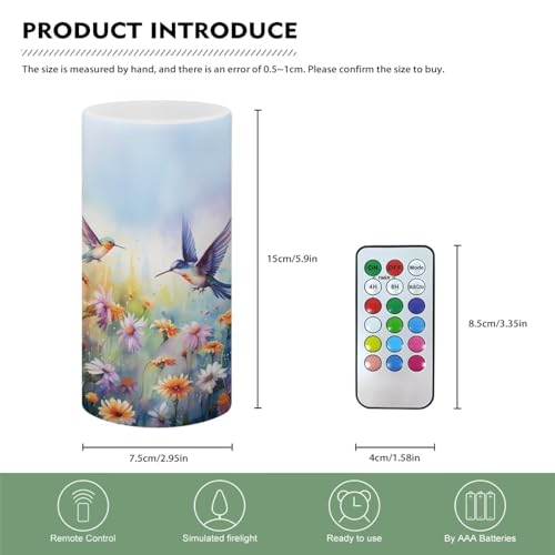 Image of Flameless Candle with 18 Key Remote 4 /8 Hours Timing Color Changing, Flickering Wick Realistic Votive Electric Candle for Patio Desktop Home Ornaments, Hummingbird Daisy Purple
