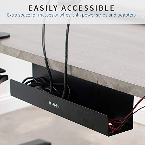 VIVO Bandeja de gerenciamento de cabos sob a mesa de 43 cm, suporte de régua de energia, organizador