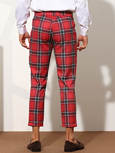Lars Amadeus Plaid Dress Pants for Men's Ankle Length Checked Business Trousers 28 Red3