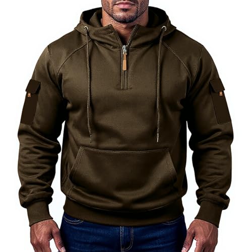 Mens Cargo Athletic Hoodies Fleece Lined 1/4 Zip Big And Tall Hoodies Vintage Hood Pullover Sweatshirt Zipper Pockets2