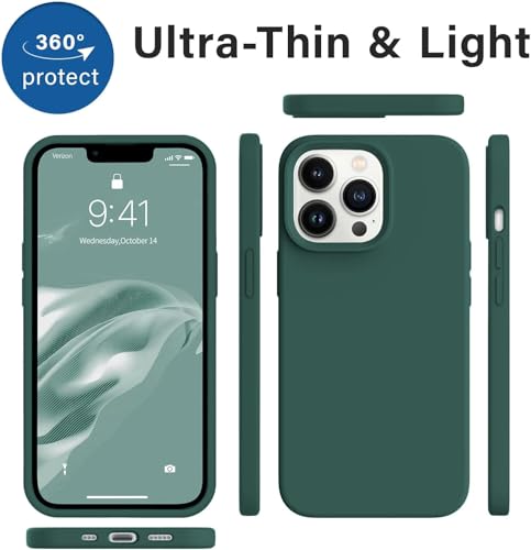 Image of DIZORO Microfiber Candy Case Compatible for iPhone 14 PRO, Shockproof Slim Back Cover Liquid Silicone Case (Forest Green)