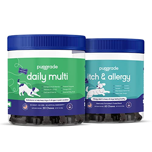 Pupgrade 2-Pack Daily Multivitamin And Itch & Allergy Supplement For Dogs - All-In-One Formula For Digestive, Immune System, Allergies, Skin & Coat Health With Alaskan Salmon Fish Oil - 90 Chews Total #TOP5