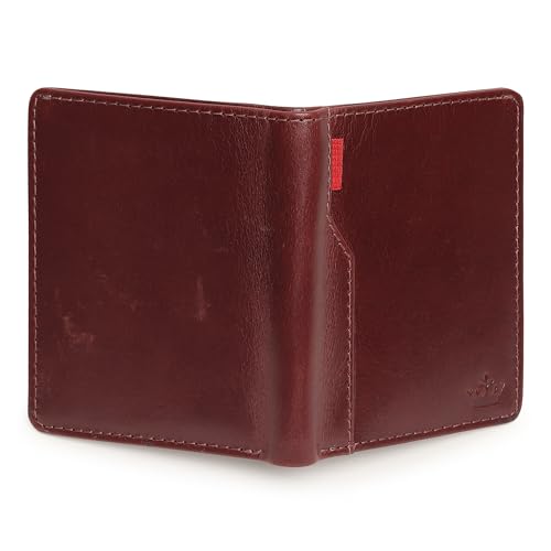 Image of Mens Leather Slim Bifold Wallet with RFID Blocking | Card Holder with Multiple Slots and Cash Pocket | Lightweight Design Men's Purse | Pocket Carry Travel Gifting & Office Use - Cherry