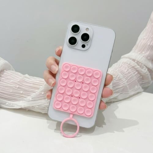 Image of DIZORO Double Sided Suction Phone Sticker,Silicone Grip Suction Phone Case Sticker,Sticky Phone Mount, Reusable Anti-Slip Strong Suction Grip Holder for Selfies & Videos(Pack of 1)(Pink)