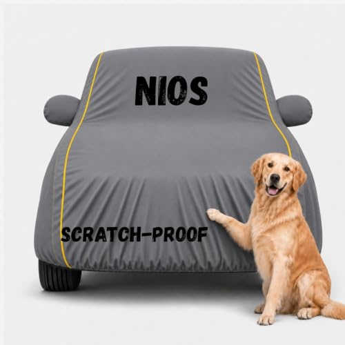 Image of Waterproof Car Cover for Nios | Soft Cotton Lining Heavy Duty Triple Stitched Heat Resistant Outdoor Cover Comes with Mirror and Antenna Pocket Full Bottom Elastic (Zig Zag Grey)