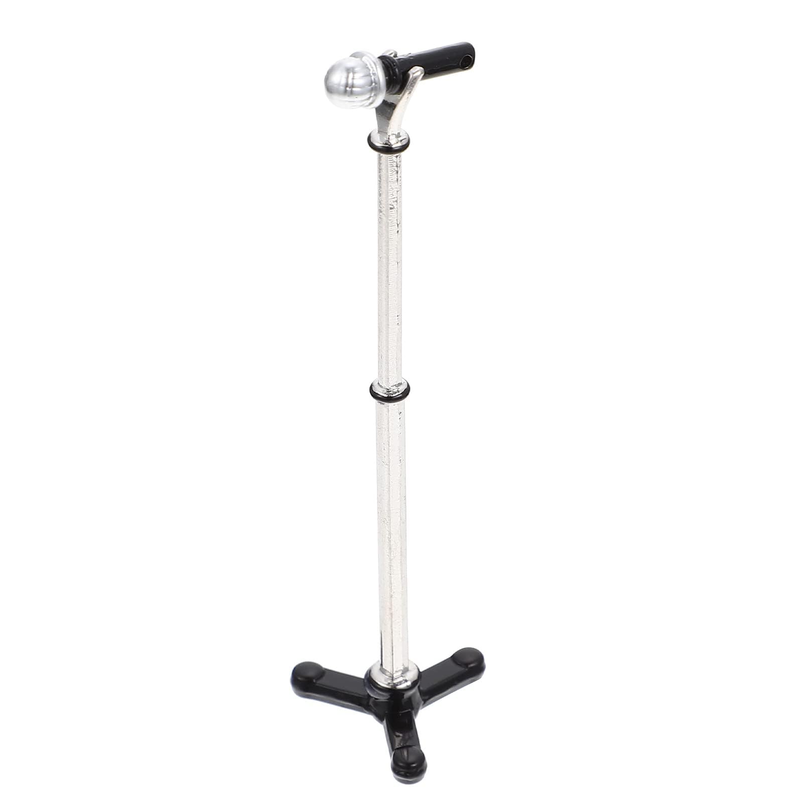 Miniature Microphone Mini Musical Instrument Adjustable Mini Replica Model for 1:12 Dollhouse Accessories Display - Black