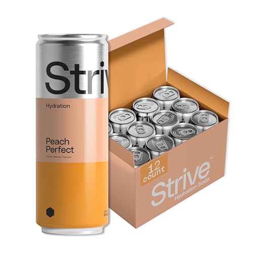 Image of Strive Soda Peach Perfect - Sparkling Hydration Soda with Electrolytes & Organic Honey - Peach & Lemon Naturally Sweetened Drink - No Artificial Sweeteners or Preservatives - 12 Pack Cans