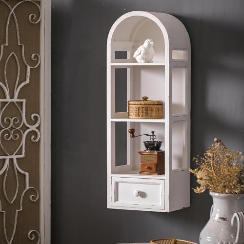 SOFE-3-Shelf-White-Wall-Storage-Cabinet-with-Drawer-31-Tall-Narrow-Bathroom-Cabinet-Wall-Mounted-Wood-Display-Cabinet-Arched-Bookshelf-Modern-Farmhouse-Hanging-Cabinet-Storage-Medicine-Cabinet SOFE 3 Shelf White Wall Storage Cabinet with Drawer 31 Tall Narrow Bathroom Cabinet Wall Mounted Wood Display Cabinet Arched Bookshelf Modern Farmhouse Hanging Cabinet Storage Medicine Cabinet