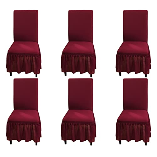Housse chaises polyester motif losange rouge vineux 6 pièces - 2