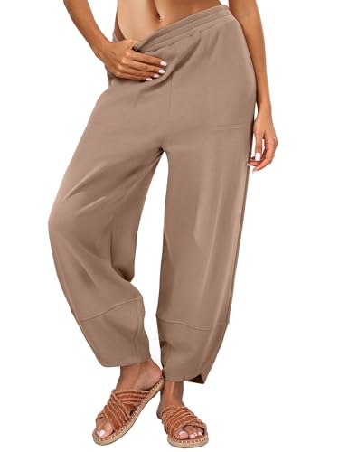Caracilia Womens Barrel Wide Leg Sweatpants Casual Elastic Waist Comfy 2025 Fall Vacation Travel Lounge Pants