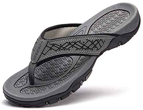 Mens Sport Flip Flops Comfort Casual Thong Sandals Outdoor(Gray 11.5)