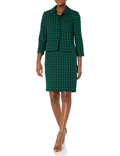 Women's 3 Button Peter Pan Collar Houndstooth Jacket/Sheath Dress Suit