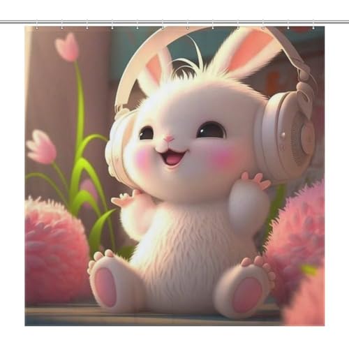 Rideau de douche anti éclaboussures lapin lavable en machine