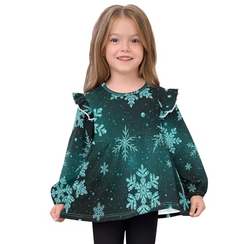 Teal Sky Snowflake Pattern Infant/Toddler Girl Long Sleeve T-Shirts Toddler Baby Casual Crewneck Soft Tee 5T