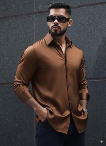 Image of IndoPrimo Men's Stylish Solid Satin Casual Shirt for Men Full Sleeve