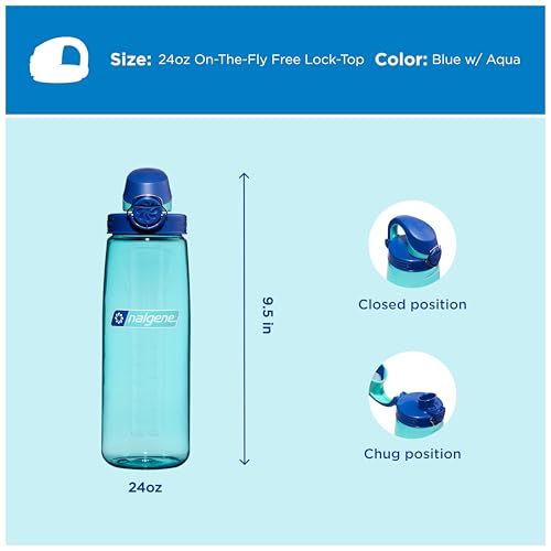 Image of Nalgene 24 oz On The Fly Lock-Top Water Bottle, Blue w /Aqua
