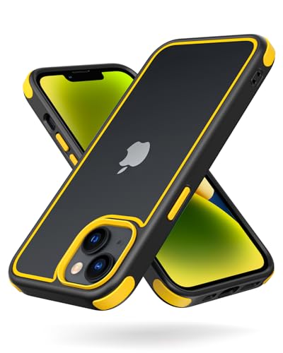 MobNano Funda iPhone 14, Funda iPhone 13 Antigolpes Transparente Capa Silicona Bumper Case para iPhone 13 14 360 Grados Completa Protectora Funda - Negro/Amarillo