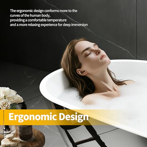 Image of 67 Inch Freestanding Bathtub, Acrylic Deep Soaking Tub, Chrome Overflow and Drain, Non-Slip Standalone Bath Tub for Bathroom, cUPC Certified, Ergonomic Modern Bath for Bathrooms